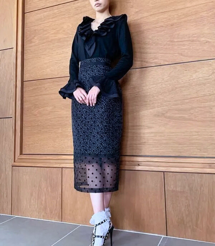 【Adonisis】フロッキードットレイヤードスカート★☆250317