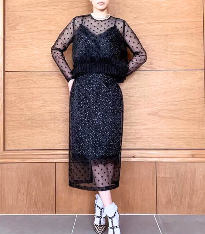 【Adonisis】フロッキードットレイヤードスカート★☆250317