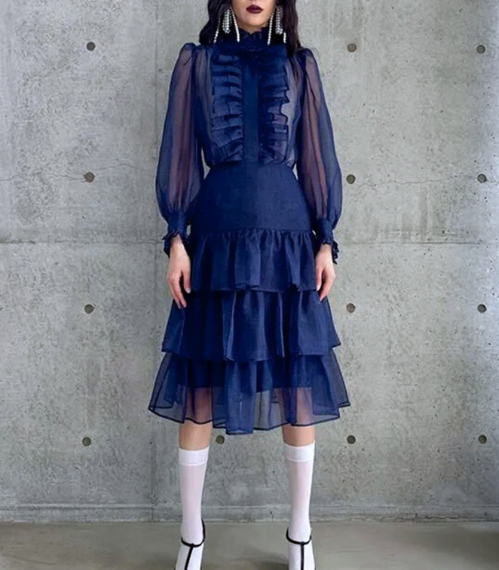 【Adonisis】デニムプリントオーガンジーブラウス★☆S25320