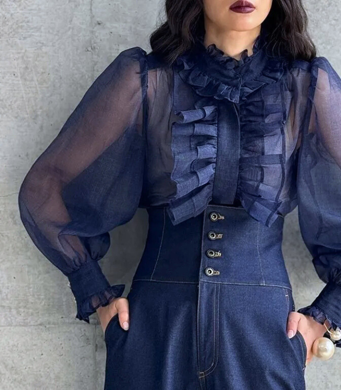 【Adonisis】デニムプリントオーガンジーブラウス★☆S25320