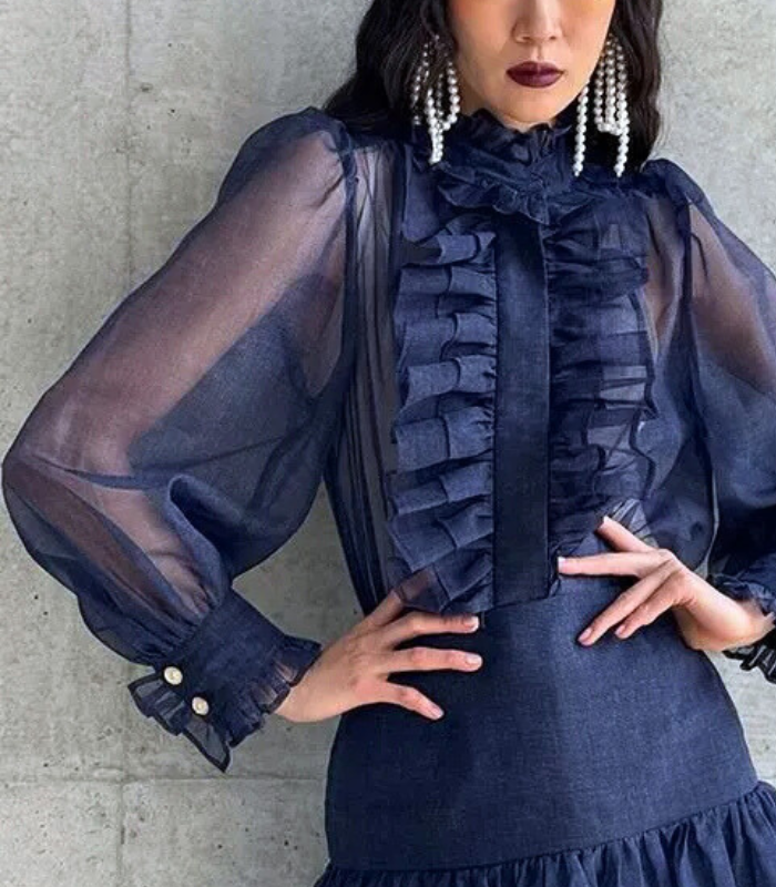 【Adonisis】デニムプリントオーガンジーブラウス★☆S25320