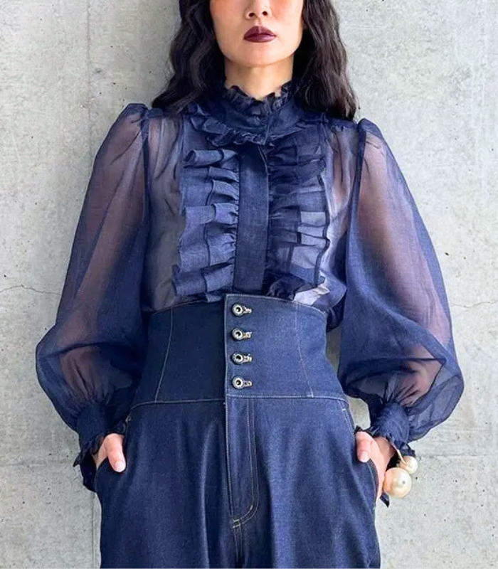 【Adonisis】デニムプリントオーガンジーブラウス★☆S25320