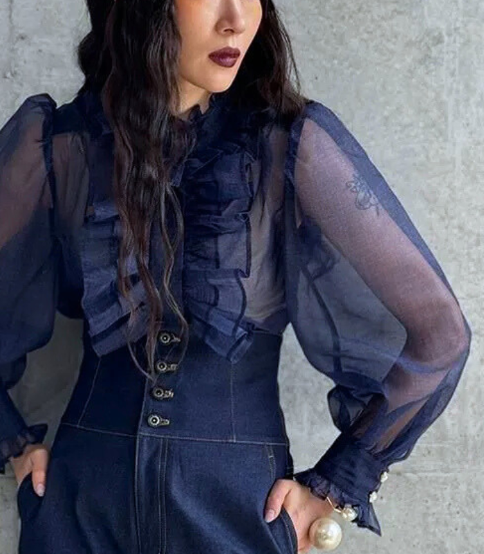 【Adonisis】デニムプリントオーガンジーブラウス★☆S25320