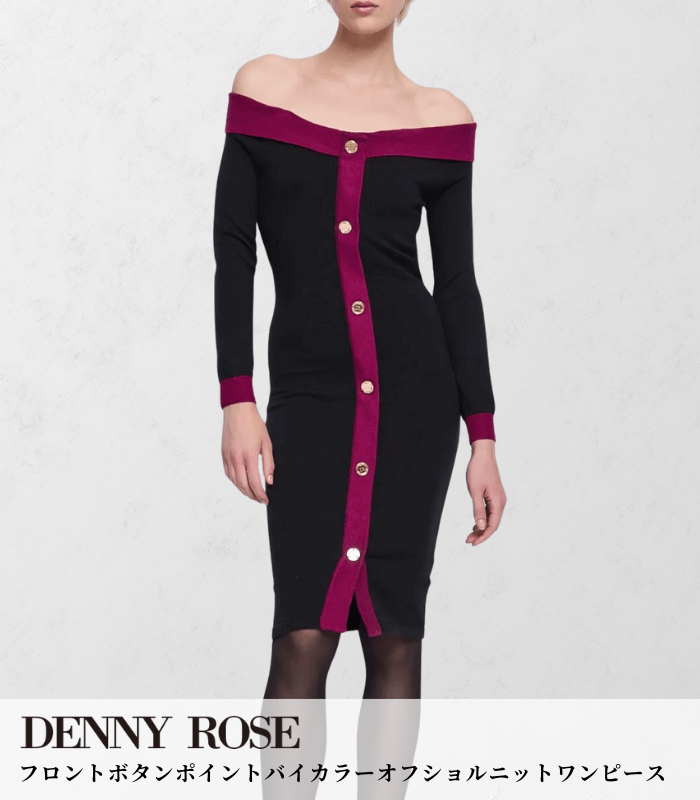 DENNY ROSE】フロントボタンポイントバイカラーオフショルニット