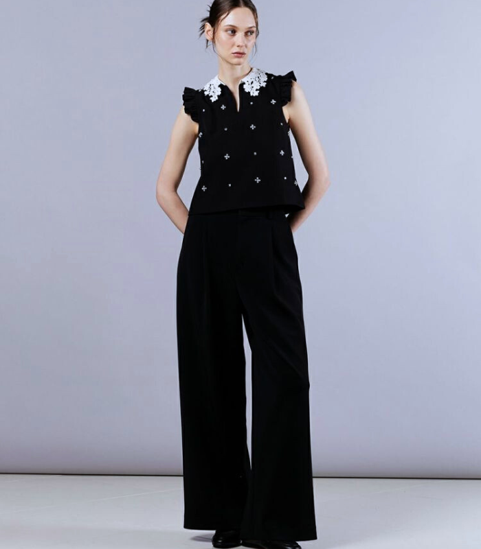 【DOUBLE STANDARD CLOTHING/Sov.】パールフリル ノースリーブトップス★0308-180-253