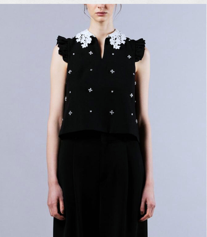 【DOUBLE STANDARD CLOTHING/Sov.】パールフリル ノースリーブトップス★0308-180-253