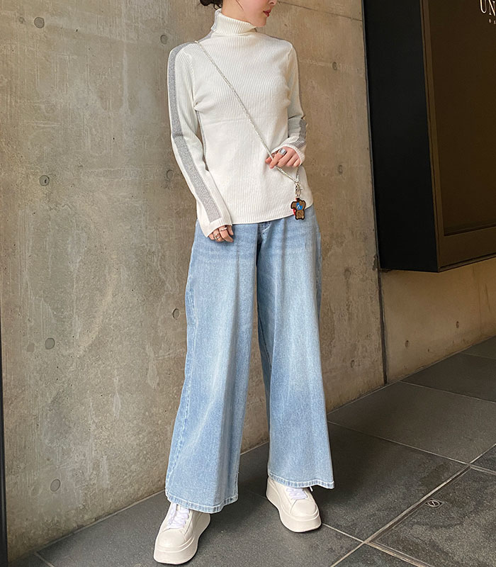 【SALE】【PaulineBleu】サイドラメラインタートルニット▼☆37440