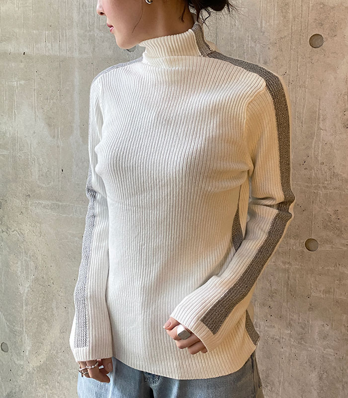 【SALE】【PaulineBleu】サイドラメラインタートルニット▼☆37440