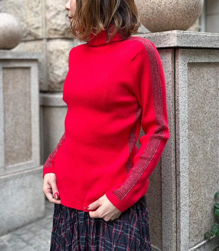 【SALE】【PaulineBleu】サイドラメラインタートルニット▼☆37440