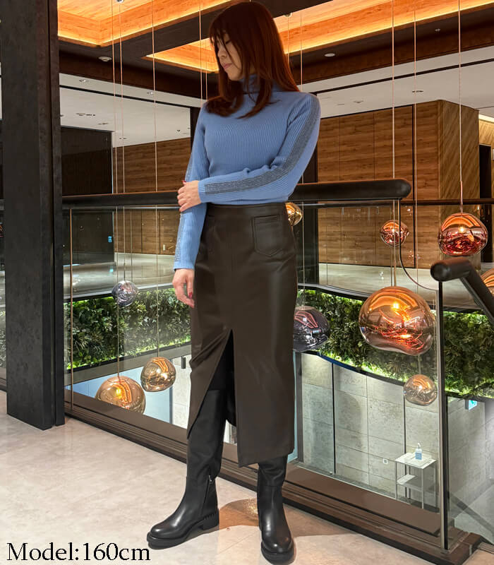 【SALE】【PaulineBleu】サイドラメラインタートルニット▼☆37440