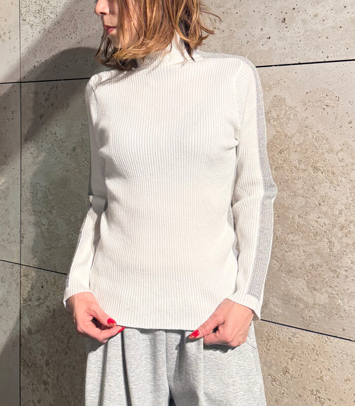 【SALE】【PaulineBleu】サイドラメラインタートルニット▼☆37440