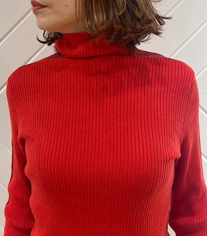 【SALE】【PaulineBleu】サイドラメラインタートルニット▼☆37440