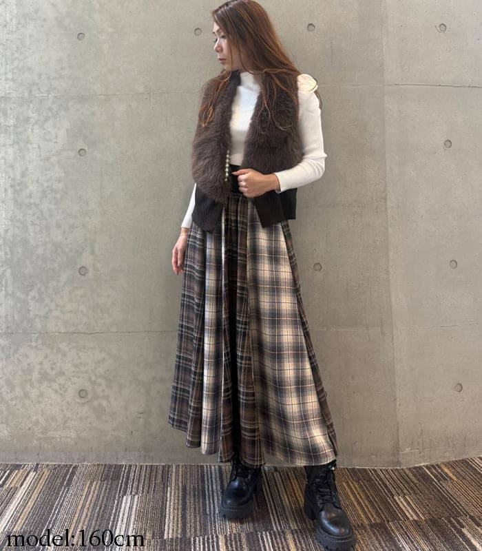 【MoNiLE】ネルチェック柄組み合わせロングスカート★☆2993