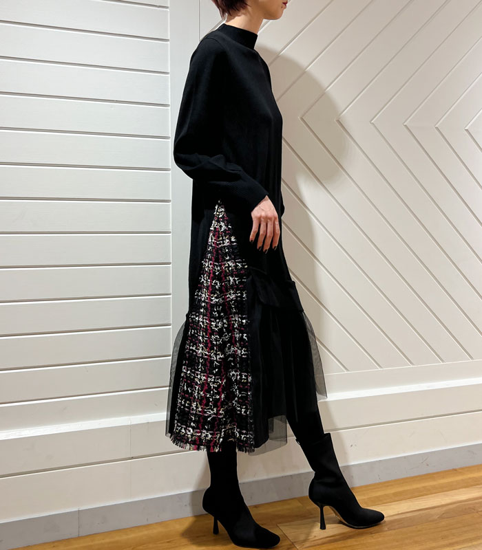 SALE】【Re.Verofonna】ツイード&チュールニットワンピース SALE】【Re.Verofonna】ツイード&チュールニットワンピース