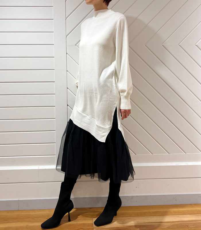 SALE】【Re.Verofonna】ツイード＆チュールニットワンピース