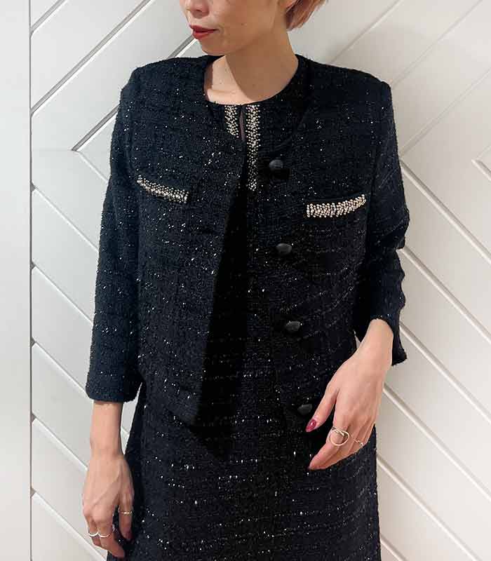 【SALE】【Rinascimento】ラメツィードノーカラージャケット▼RIN19573