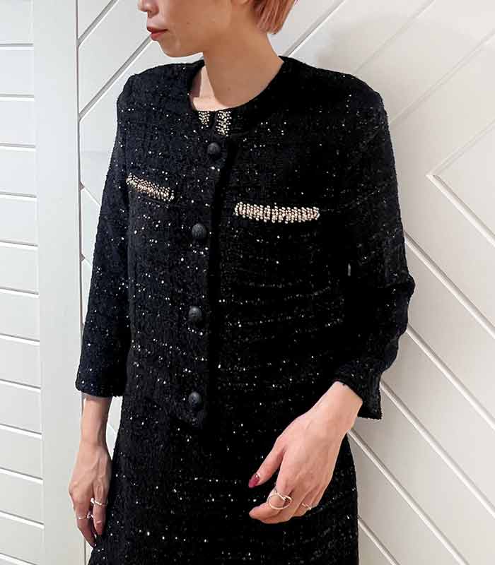 【SALE】【Rinascimento】ラメツィードノーカラージャケット▼RIN19573