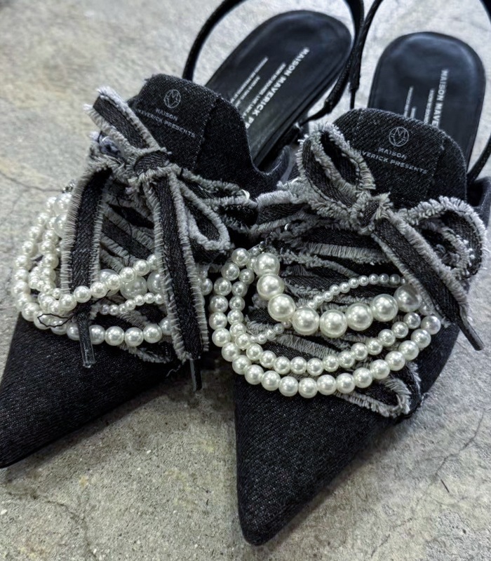【SALE】【MAISON MAVERICK PRESENTS】パールデニム素材レ-スアップスリングバックパンプス▼☆MS2512