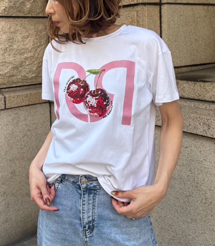 【SALE】【RINASCIMENTO】ミラーチェリー グラフィックTシャツ▼☆ITRIN129214