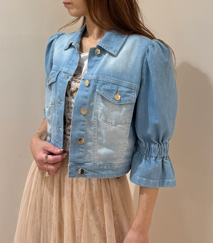 【SALE】【Rinascimento】ギャザースリーブハーフデニムジャケット▼RIN123613