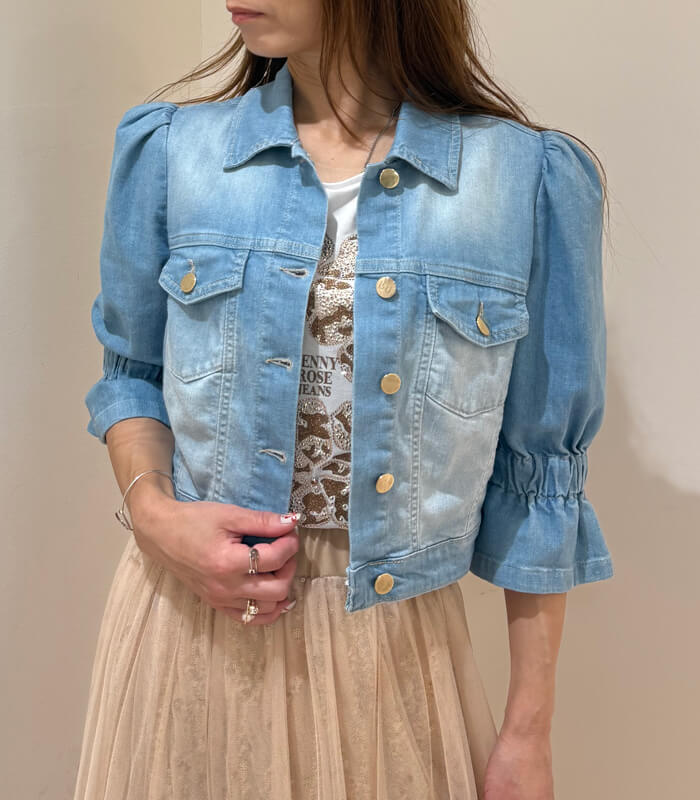 【SALE】【Rinascimento】ギャザースリーブハーフデニムジャケット▼RIN123613