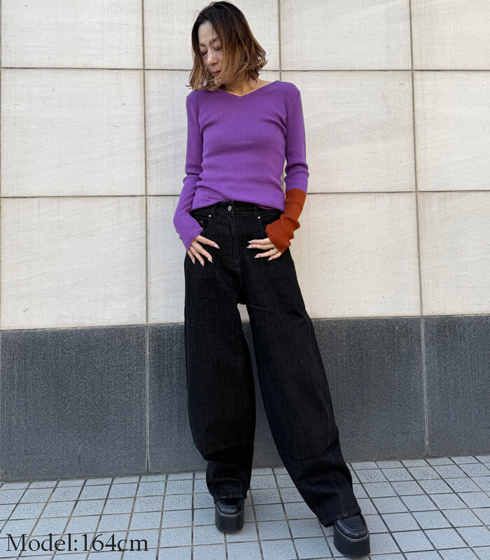 【Cafe de INDiGo】カーヴィーワイドデニム★ITMIE102PCE