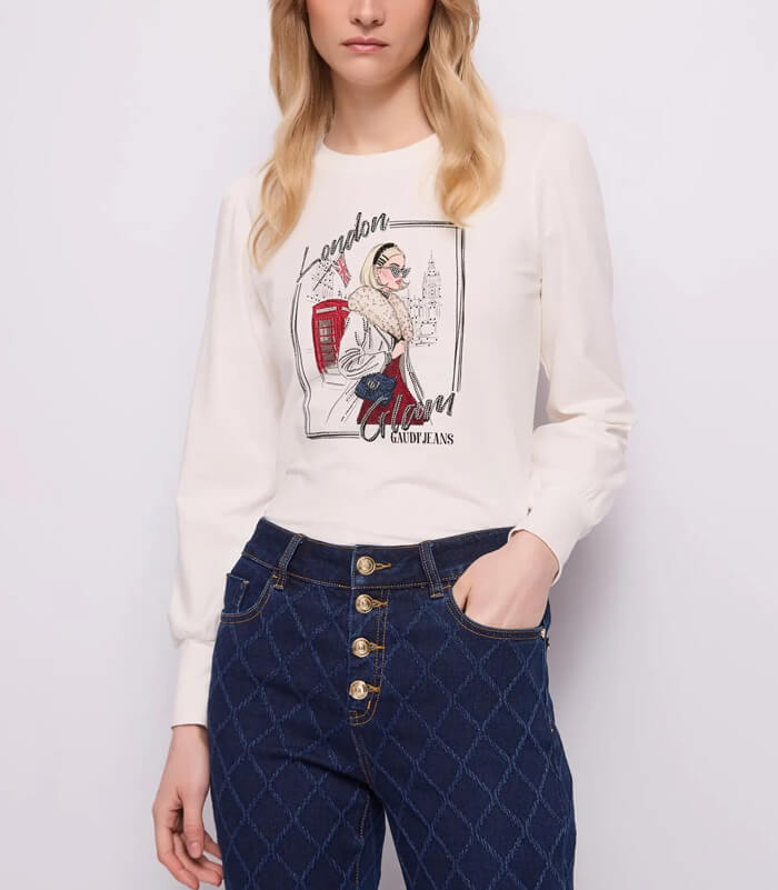 【GAUDI】ラインストーンロンドンガールグラフィックTシャツ★☆IT621BD64013