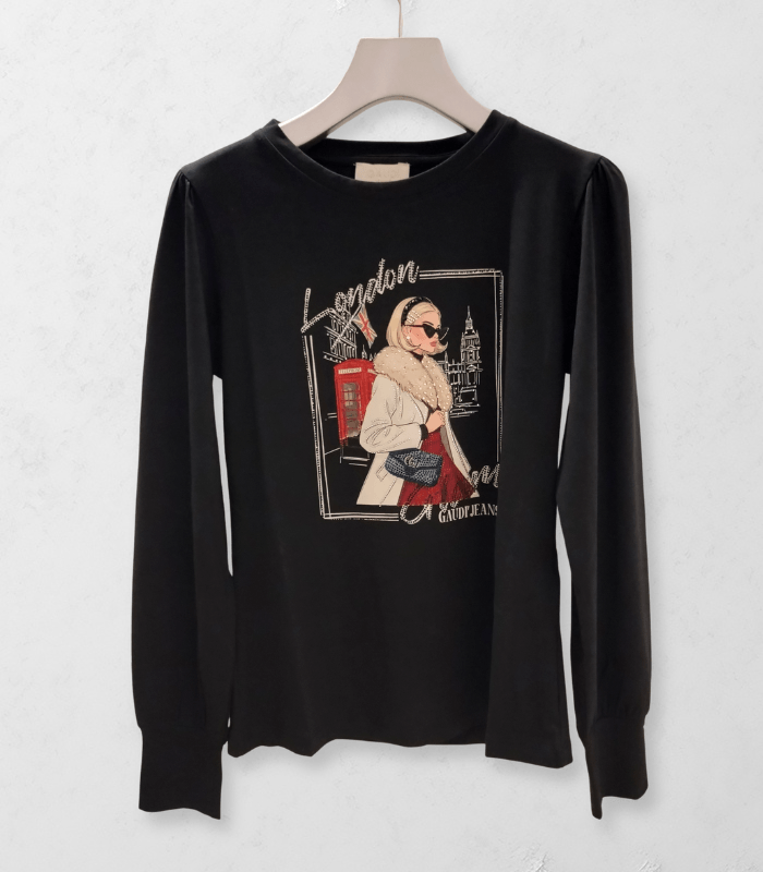 【GAUDI】ラインストーンロンドンガールグラフィックTシャツ★☆IT621BD64013