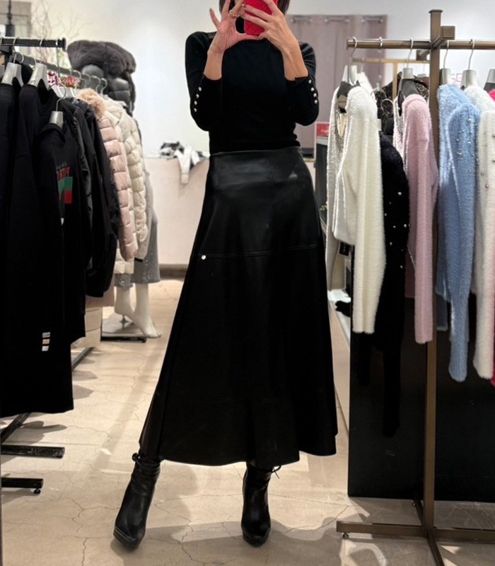 【RINASCIMENTO】フェイクレザーミディスカート★ITRIN124952