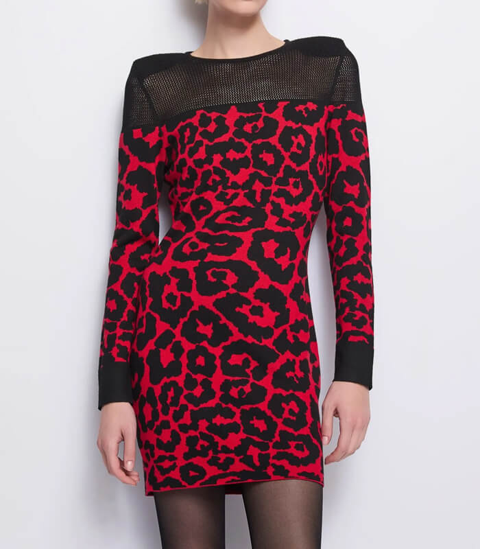 【SALE】【DENNY ROSE】ヨーク切替レオパードジャガードニットワンピース■IT521DD13012