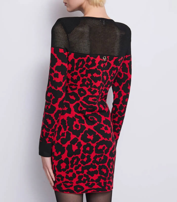 【SALE】【DENNY ROSE】ヨーク切替レオパードジャガードニットワンピース■IT521DD13012