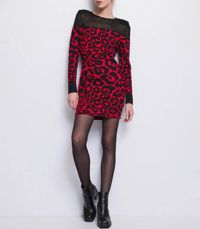 【SALE】【DENNY ROSE】ヨーク切替レオパードジャガードニットワンピース■IT521DD13012