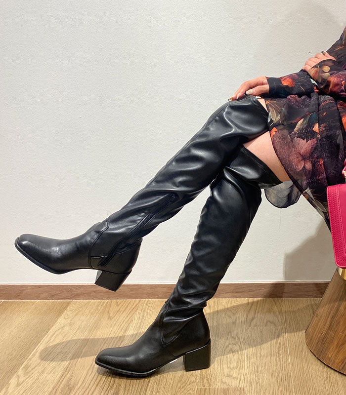 【SALE】【nila&nila】ストレッチレザー太ヒールロングブーツ●IST500