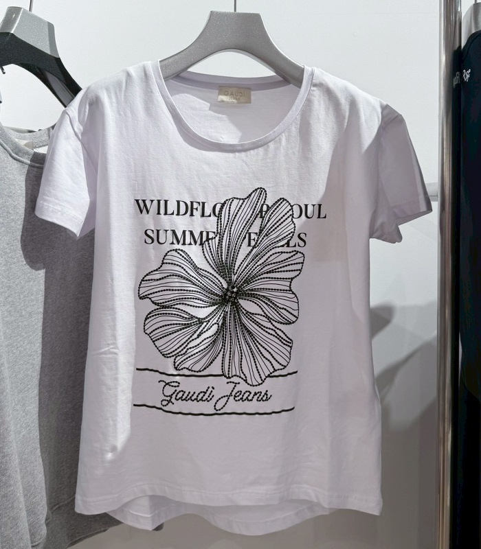 【GAUDI】ビーズフラワーロゴプリントTシャツ★☆IT611BD64048