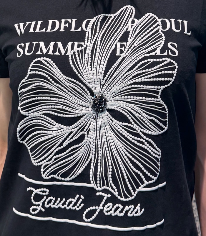 【GAUDI】ビーズフラワーロゴプリントTシャツ★☆IT611BD64048