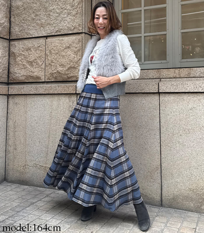 GALENA】チェック柄フレアロングスカート70062-2100 | WEAR,スカート