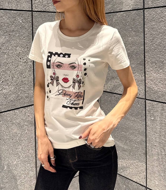 【DENNY ROSE】ビジューガールフェイスプリントTシャツ★☆IT621ND64017