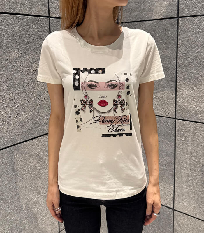 【DENNY ROSE】ビジューガールフェイスプリントTシャツ★☆IT621ND64017