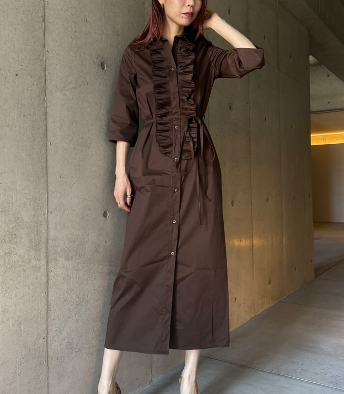 リナシメント イタリア製 フリル シャツワンピース イエロー Aライン 推し活 RINASCIMENTO】フリルポイントロングシャツワンピース▽ITRIN20342