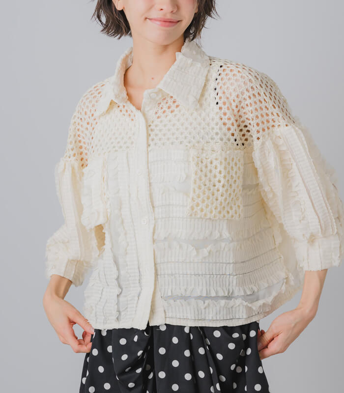 GALENA】メッシュフリルコンビブラウス70060-4154 | WEAR,トップス