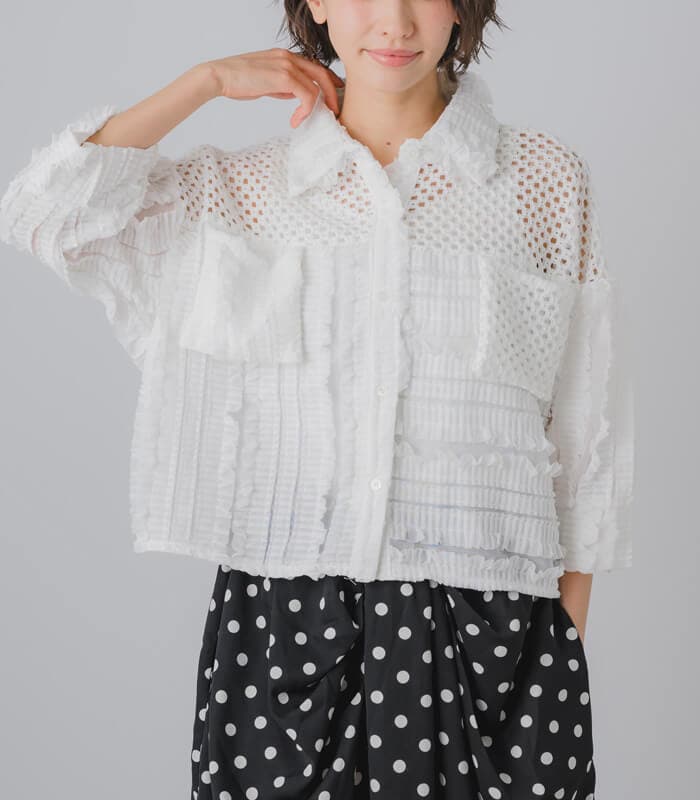 GALENA】メッシュフリルコンビブラウス70060-4154 | WEAR,トップス