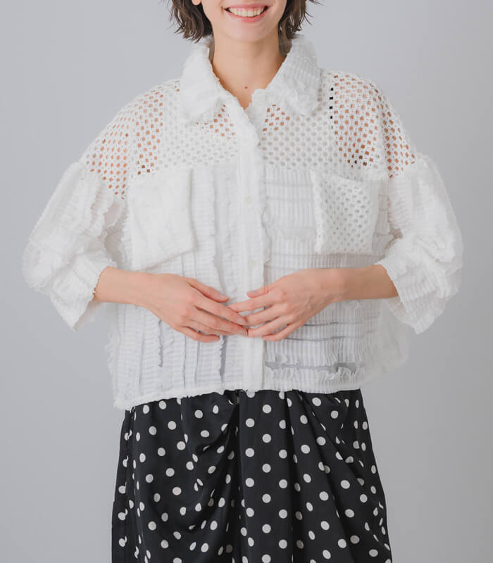 【GALENA】メッシュフリルコンビブラウス★☆70060-4154