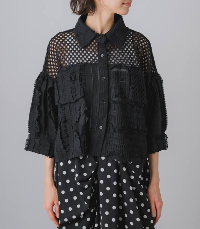 GALENA】メッシュフリルコンビブラウス70060-4154 | WEAR,トップス