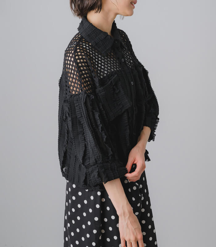 【GALENA】メッシュフリルコンビブラウス★☆70060-4154