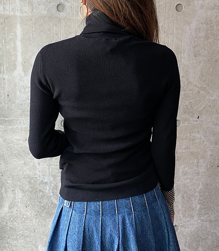【SALE】【GAUDi】ラインストーンメッシュ切替タートルネックニット▼☆IT421FD53030