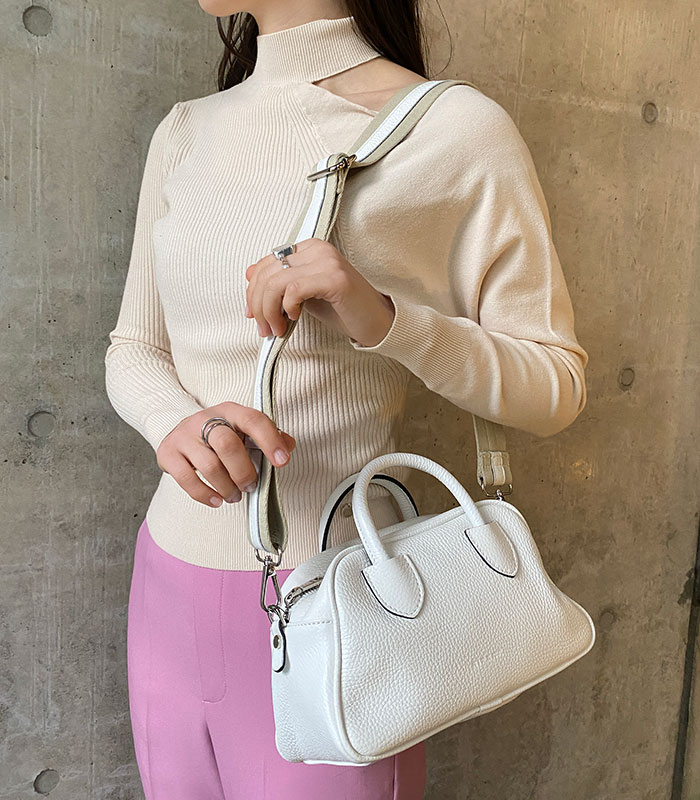 RIPANI】バイカラーショルダーベルト付横長ミニボストンバッグ5547OW