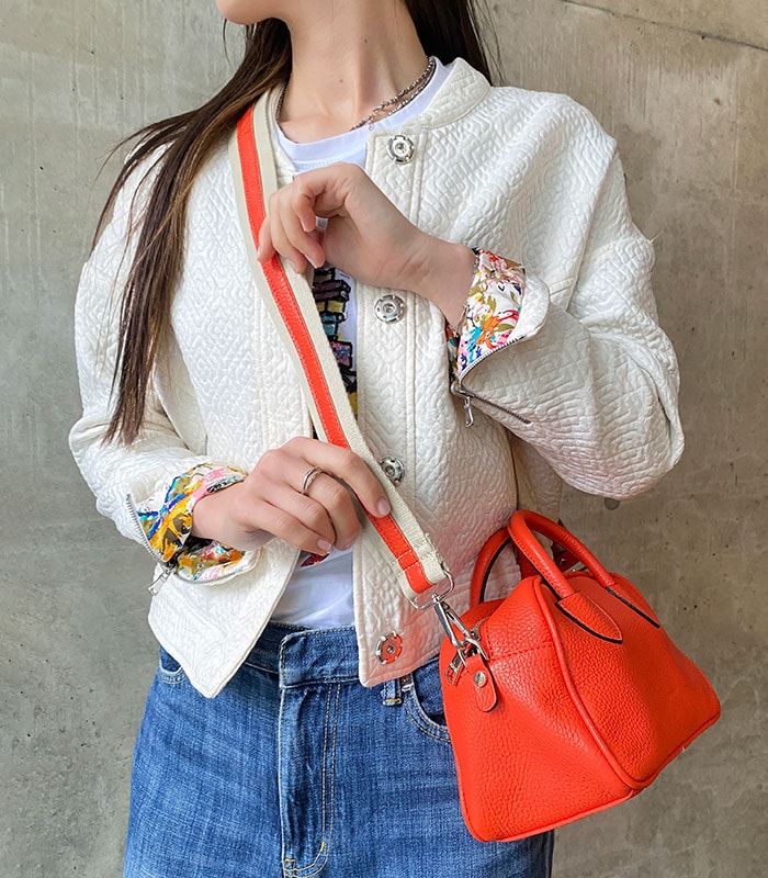 RIPANI】バイカラーショルダーベルト付横長ミニボストンバッグ5547OW