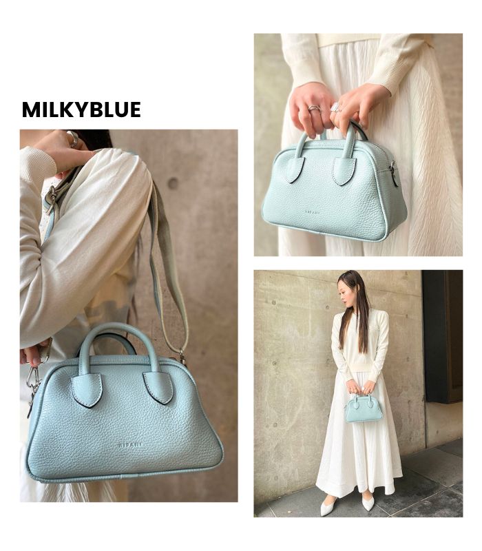 RIPANI】バイカラーショルダーベルト付横長ミニボストンバッグ5547OW