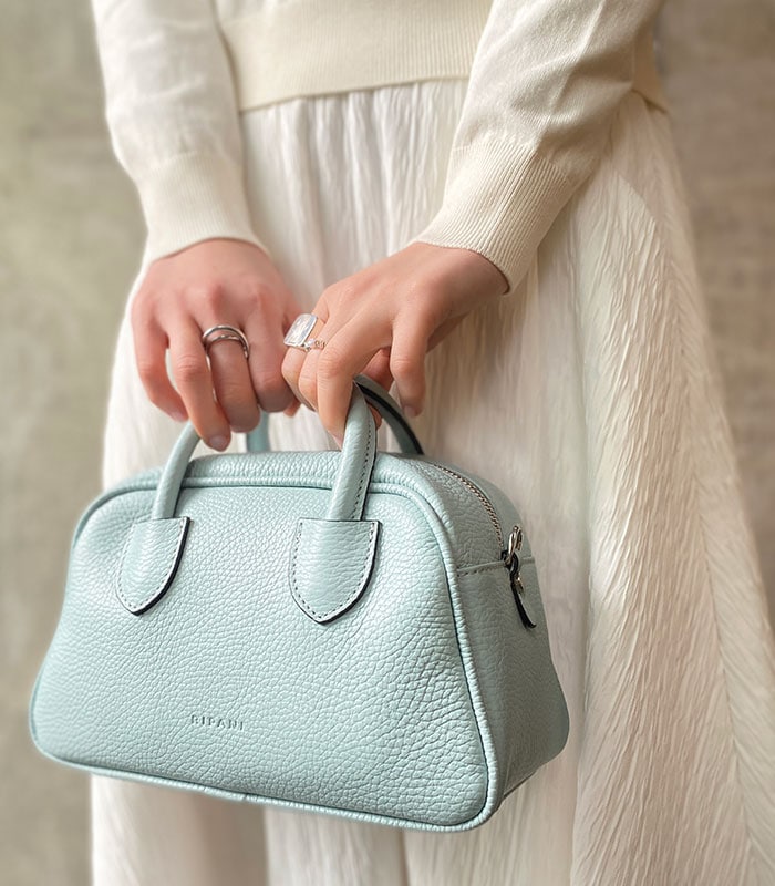 RIPANI】バイカラーショルダーベルト付横長ミニボストンバッグ5547OW