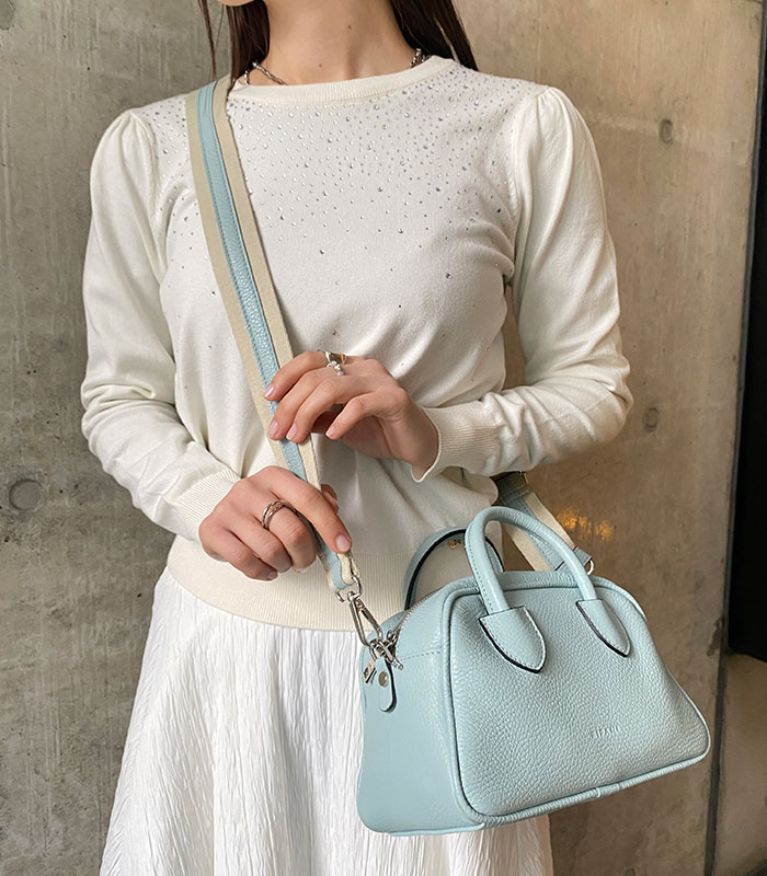 RIPANI】バイカラーショルダーベルト付横長ミニボストンバッグ5547OW